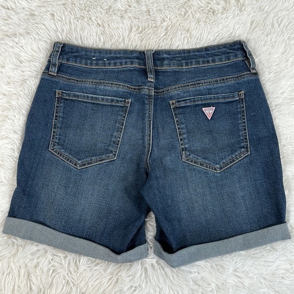 Guess Blue Distressed Cuffed Denim Shorts - Picture 6 of 8